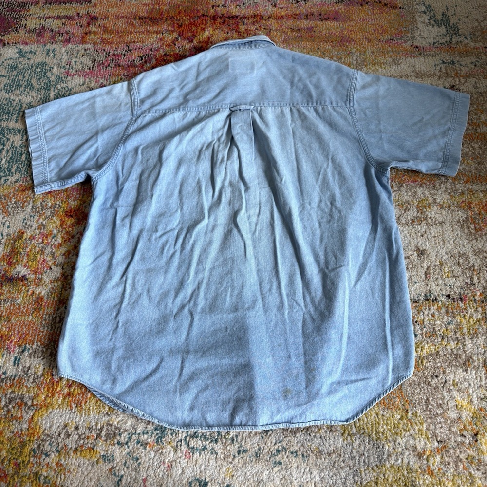 Vintage Eddie Bauer Light Wash Denim Short Sleeve Button Up Shirt Medium - Picture 3 of 6